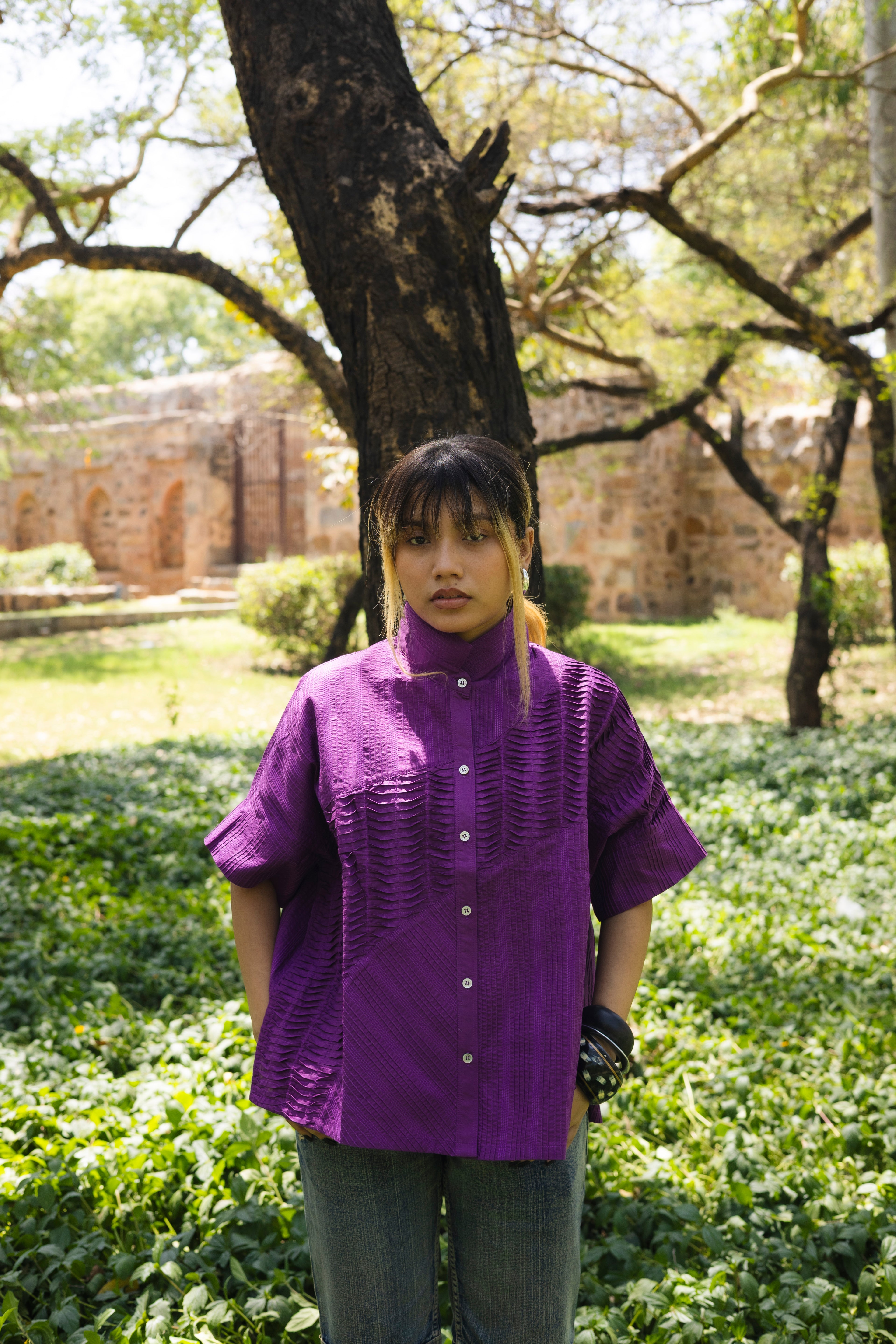 Pin Tuck Shirt Purple