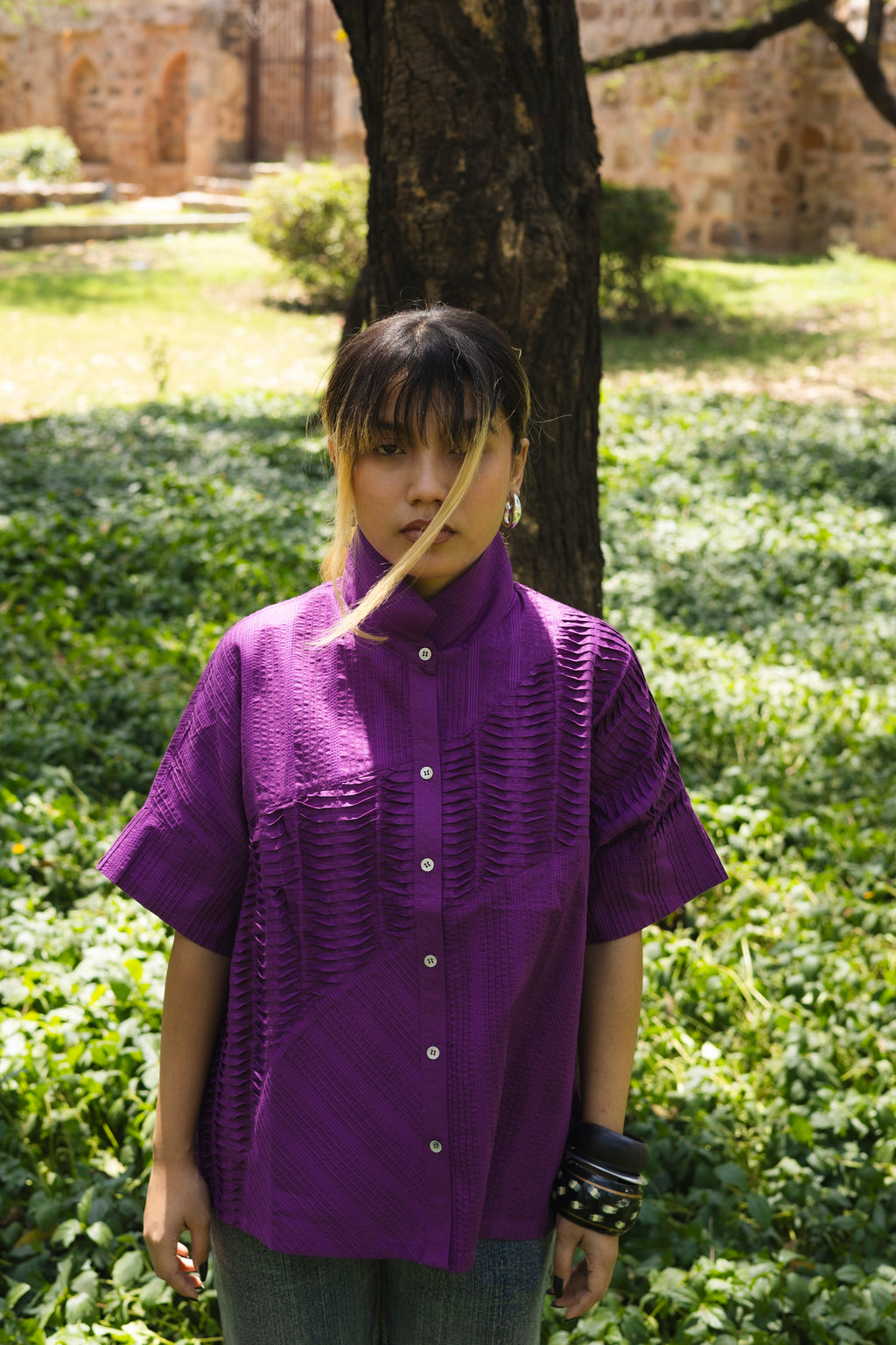 Pin Tuck Shirt Purple