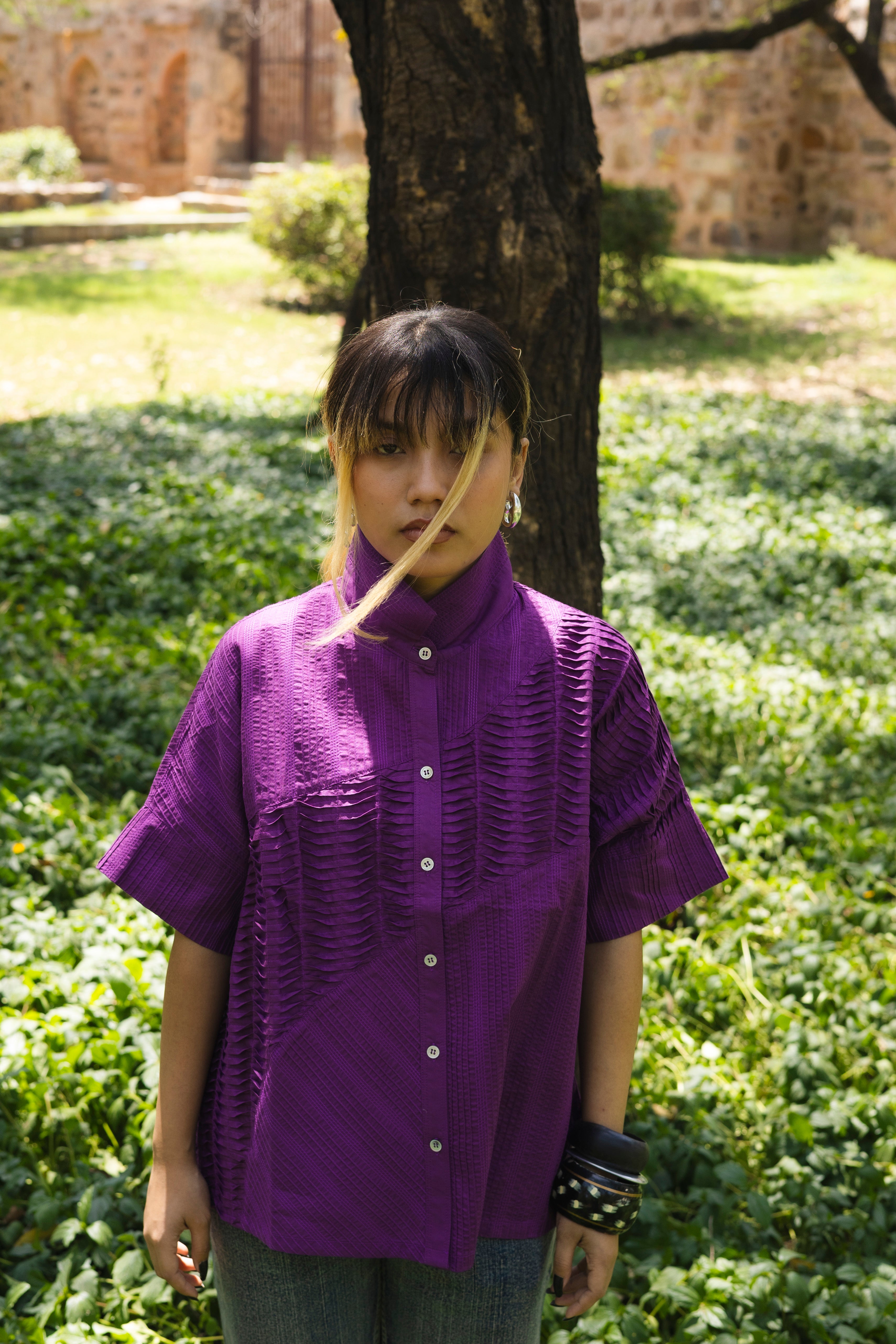 Pin Tuck Shirt Purple