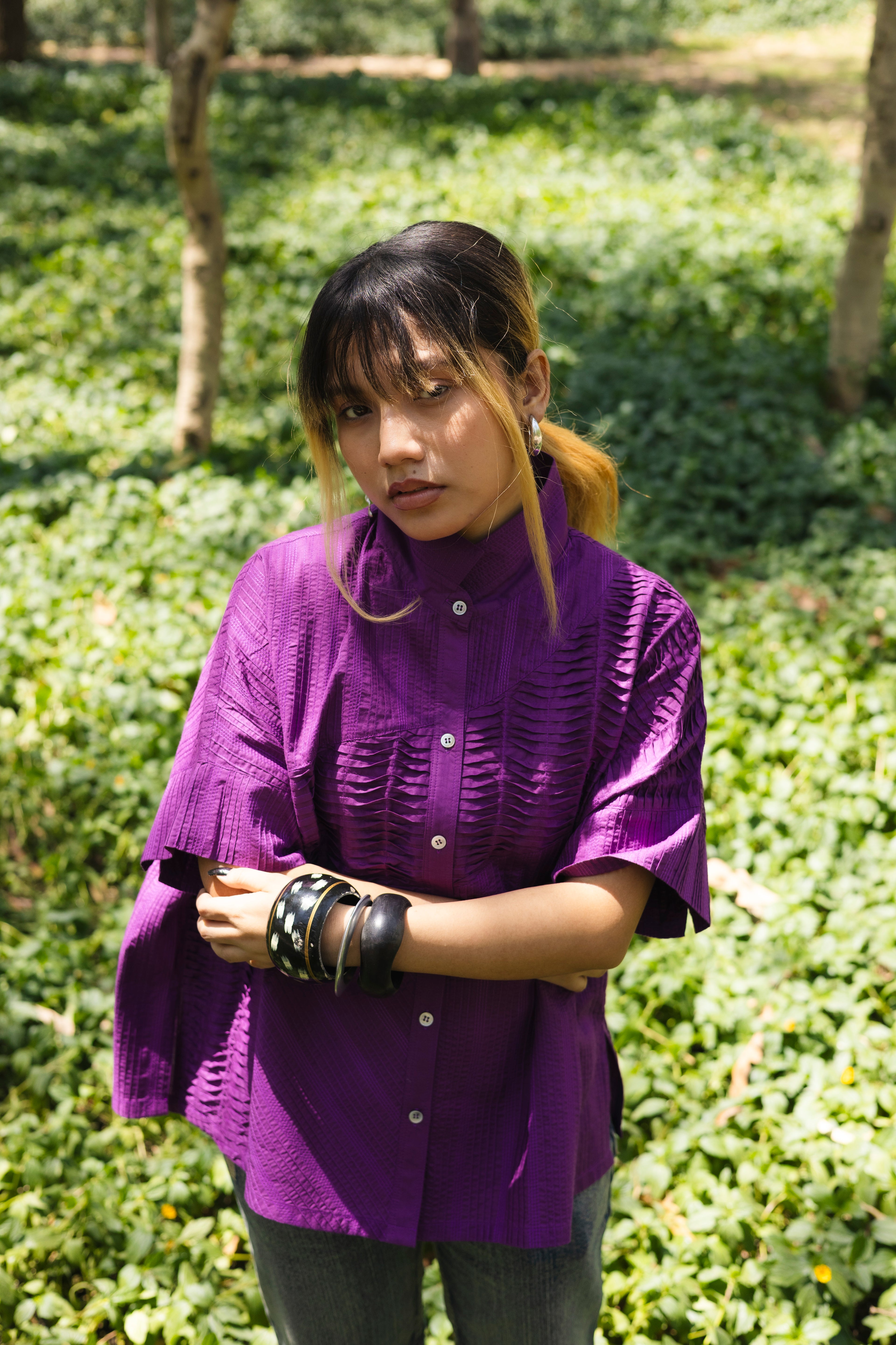 Pin Tuck Shirt Purple
