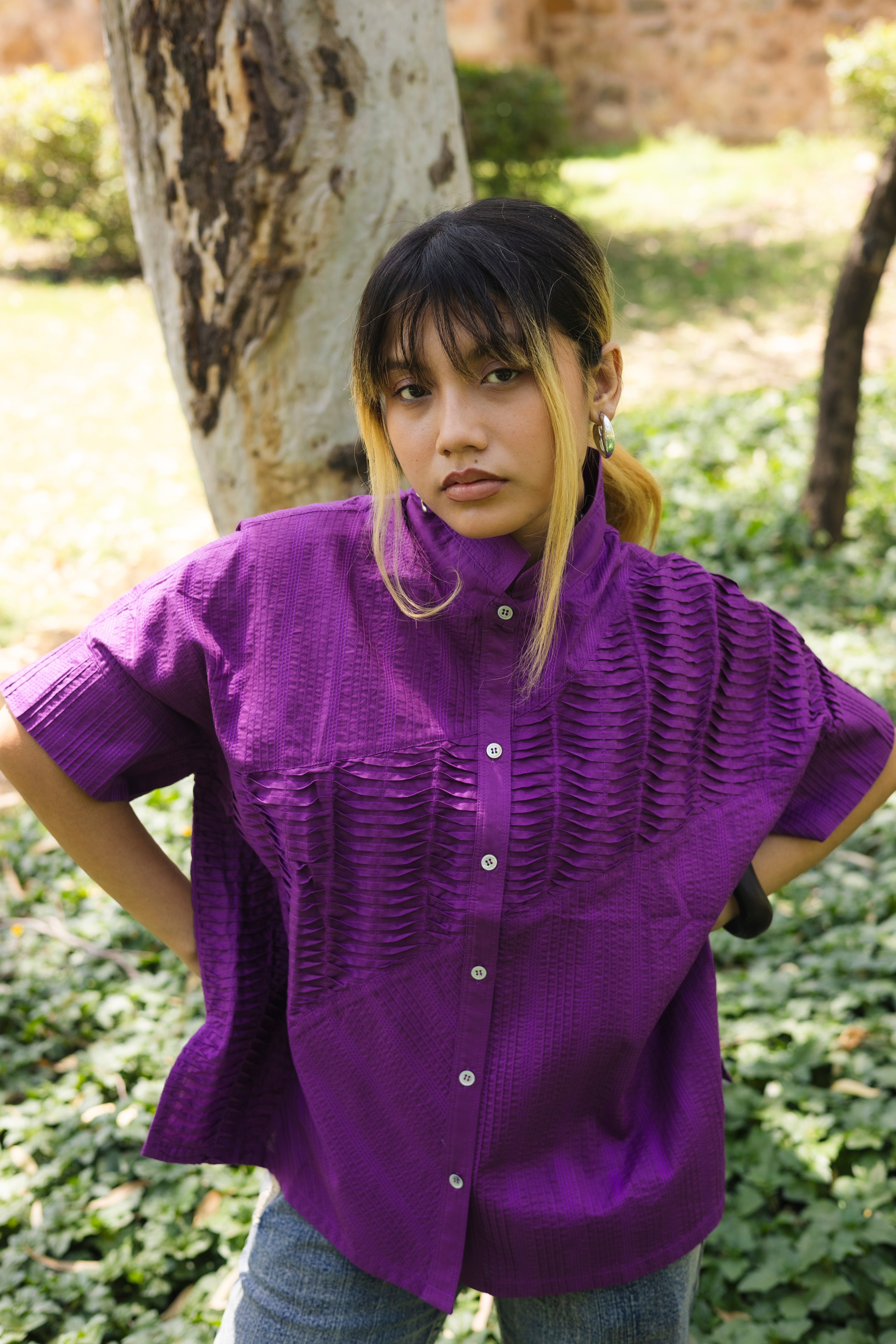 Pin Tuck Shirt Purple